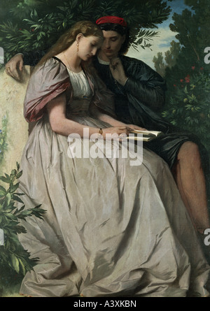 "Belle Arti, Feuerbach, Anselmo, (1829 - 1880), pittura, 'Paolo und Francesca', ("Paolo e Francesca"), 1864, tela, 137 cm Foto Stock