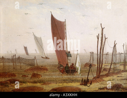 "Belle Arti, Friedrich Caspar David, (1774 - 1840), pittura, 'Ausfahrende Boote' ('barche a vela lontano"), il Museo di Stato di L Foto Stock