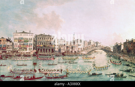 "Belle Arti, Guardi, Francesco (1712 - 1793), pittura, 'regatta sul Canal Grande", collezione Gulbenkian, Lisbona, storico hi Foto Stock
