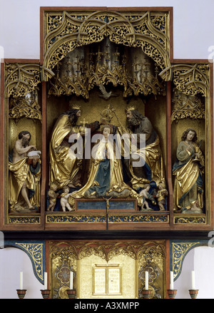 Belle arti, l'arte religiosa, Santa Maria, incoronazione, scultura di Jörg Lederer, 1519, Coro altare, centro Bad Oberndorf c Foto Stock