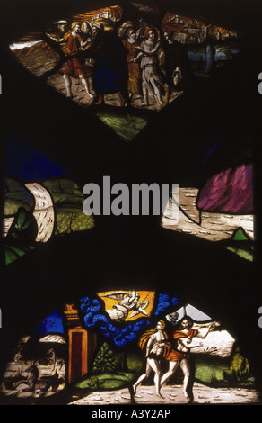 Belle arti, l'arte religiosa, Antico Testamento la cacciata dal paradiso di Adamo ed Eva - Loth in fuga da Sodoma e Gomorra, vetro p Foto Stock