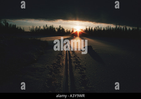 Piste da sci, Tramonto, Svezia, Lappland, Muddus NP Foto Stock