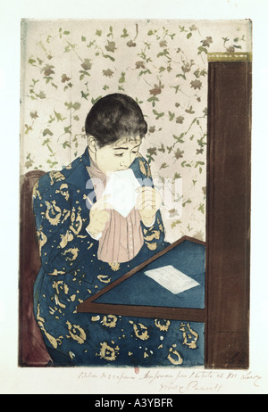 "Belle Arti, Cassatt Mary, (1845 - 1926), grafica, 'lettera', circa 1891, colore attacco, 34,5 cm x 22,8 cm, nazionale libr Foto Stock