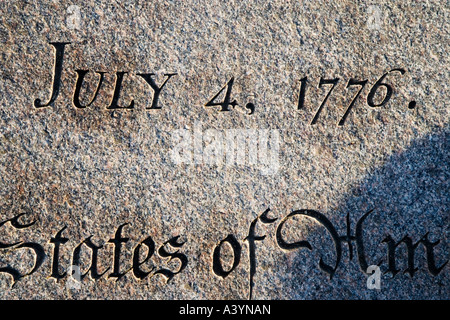 4 Luglio 4 1776 membri d'America Memorial per i firmatari della Dichiarazione di Indipendenza di National Mall di Washington DC. Dettaglio. Foto Stock