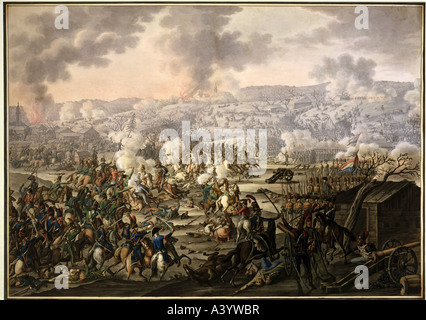 Eventi, Guerra della Seconda Coalizione 1798 - 1800, Battaglia di Hohenlinden 3.12.1800, pittura di Johann Lorenz Rugendas (1775 - 1826), Collezione Municipale Augsburg, Guerre Napoleoniche, Baviera, Germania, 19th secolo, soldati, storico, storico, persone, Foto Stock