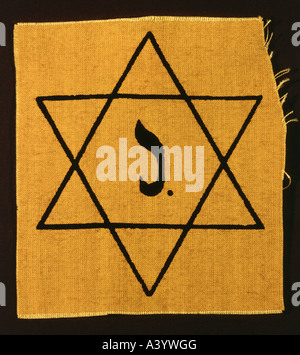 Natíonal socialismo/nazismo, crimini, persecuzione degli ebrei, bagde giallo, versione per il Belgio 1941 - 1944, Foto Stock
