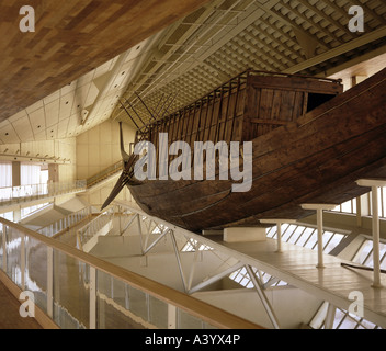 Viaggio / geografia, traffico / trasporto, navigazione, mondo antico, Egitto, barque reale del faraone Khufu per il trasferimento del suo cadavere alla sua ultima casa, circa 2575 - 2465 AC, Solar Boat Museum, Giza, Giza, storico, storico, Africa, Vecchio Regno, 4th dinastia, 26th / 25th secolo AC, barques, barche, nave, navi, rituale, sepoltura, mondo antico, Foto Stock