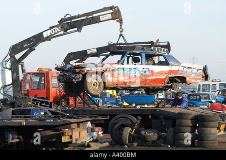 Cadillac banger racing car Demolition derby distruzione Foto Stock