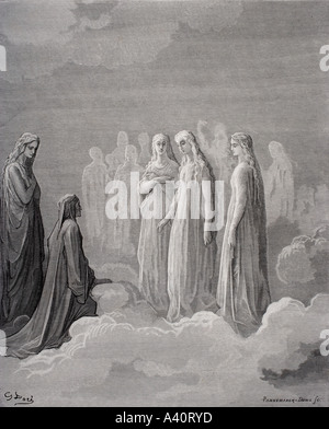 Illustrazione per il Paradiso di Dante Alighieri. Canto III linee 14 e 15, da Gustave Dore, 1832 -1883. Artista francese e illustrator. Foto Stock