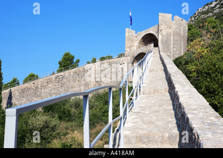 Fortezza medievale nella città di Ston sulla penisola di Peljesac, Croazia Foto Stock