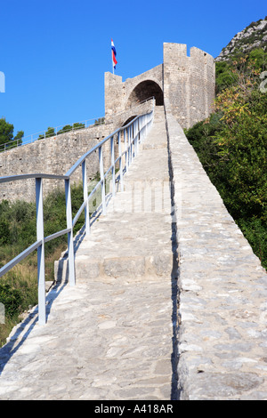 Fortezza medievale nella città di Ston sulla penisola di Peljesac, Croazia Foto Stock