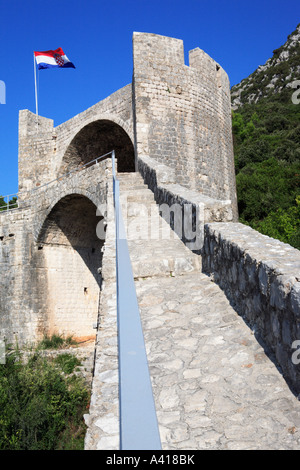 Fortezza medievale nella città di Ston sulla penisola di Peljesac, Croazia Foto Stock