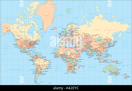 Mappa del mondo - stile politico Foto Stock