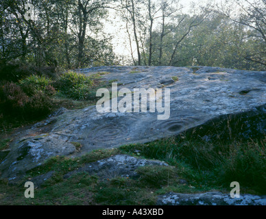 Età del bronzo incisioni rupestri (cup e marcature ad anello) a roughtling linn, vicino a wooler, Northumberland, Inghilterra, Regno Unito. Foto Stock