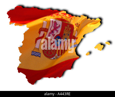 Spanish flag sovrapposto sulla mappa della Spagna Foto Stock