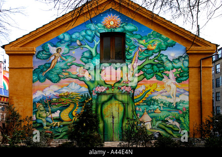 Una parete murale nel cristiania. La hippie area di Copenaghen in Danimarca Foto Stock