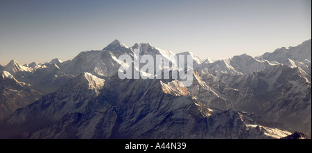Vista aerea del monte Everest e l'Himalayan Mountain Range vista dal Nepal verso il Tibet Foto Stock