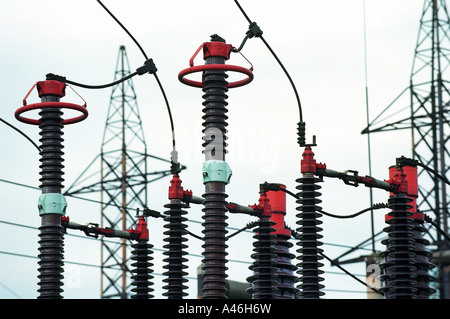 Alimentazione elettrica della stazione di trasformazione, Romania Foto Stock
