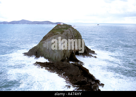 Irlandese isola offshore con il faro Foto Stock