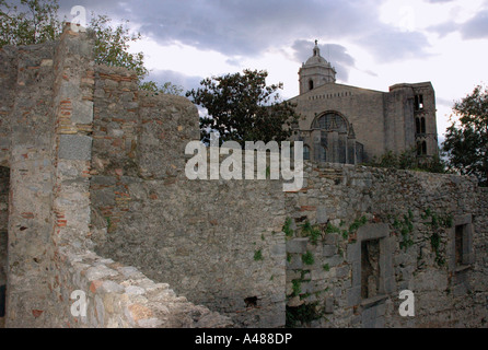Vista della cattedrale da antiche mura di Girona Gerona Catalogna Catalogna Catalogna España Spagna Europa Foto Stock