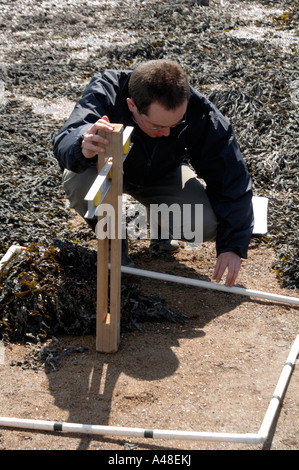 Sondaggio Foreshore studenti da Orielton campo di studio angolo al centro Bay Milford Haven Pembrokeshire Wales UK Europa Foto Stock