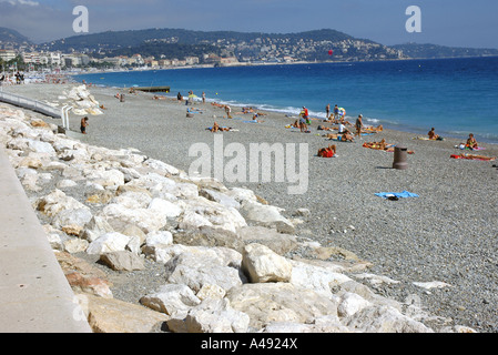 Vista panoramica del lungomare e la spiaggia di Nizza Côte d'Azur Cote d Azur Francia del sud Europa Foto Stock
