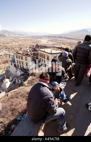 India Ladakh Leh Valle Gompa Spitok durante il periodo del festival dal Paldan Lumo cappella Foto Stock