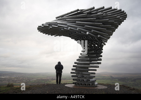 La suoneria di canto scultura di albero, Crown Point ,Burnley, Lancashire, Regno Unito Foto Stock