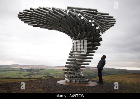 La suoneria di canto scultura di albero, Crown Point ,Burnley, Lancashire, Regno Unito Foto Stock