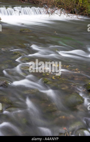 Una cascata sul fiume Colomba a Beresford Dale vicino a Hartington nel Peak District nel Derbyshire Foto Stock