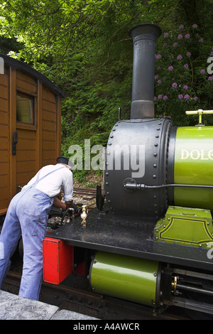 Talyllyn treno a vapore dolgoch essendo agganciati al treno vittoriano Foto Stock