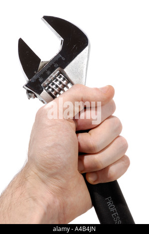 Mano con chiave regolabile Foto Stock