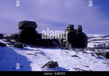 Hound Tor su Dartmoor è un earily riconoscibile affioramento roccioso feture in Dartmoor paesaggio. XPL 4712-441 Foto Stock