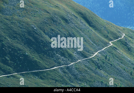 Sentiero escursionistico in pendio a monte visto dalla parte superiore del Muottas Muragl, San Moritz Oberengadin in Svizzera Foto Stock
