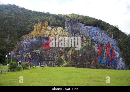 Mural de la Prehistoria, Dos Hermanas Mogote, Vinales Valley, Pinar Del Rio Provincia, Cuba Foto Stock