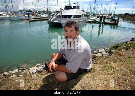 John Bennett che skipper il peschereccio San aspiranti che ha catturato il più grande mai colossale di calamari Foto Stock