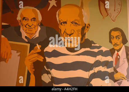 Tre famose pittore Catalano: Miró, Picasso e Dalí, Barcellona, in Catalogna, Spagna, Europa Foto Stock