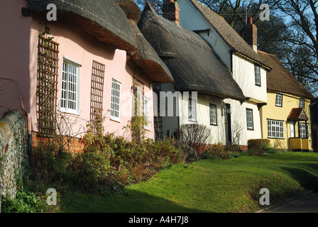 Cottage con il tetto di paglia in wendens ambone, Essex, Inghilterra Foto Stock