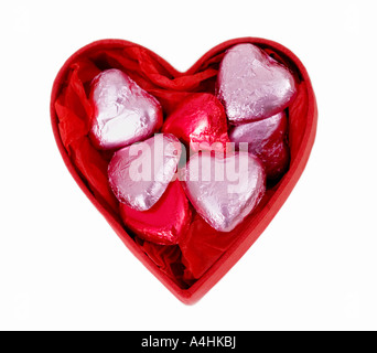 Scatola cuore di cioccolatini a forma di Foto Stock