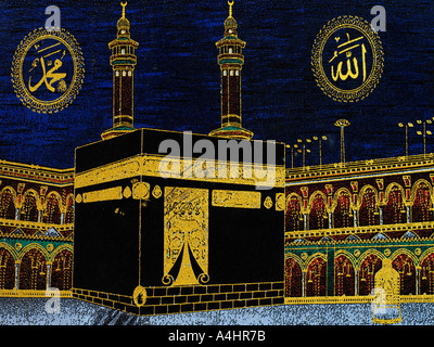 Immagine ricamata della Kaaba della Mecca Arabia Saudita Foto Stock