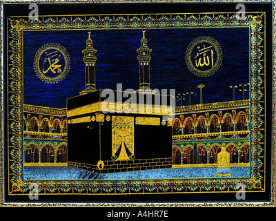 Immagine ricamata della Kaaba della Mecca Arabia Saudita Foto Stock