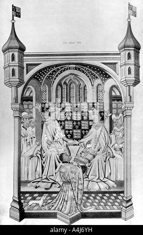John Talbot Conte di Shrewsbury, la presentazione di un libro a Margherita di Anjou, c1445, (1910). Artista: sconosciuto Foto Stock