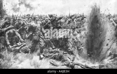 'Un massiccio attacco tedesco sul fronte britannico', la prima guerra mondiale, 1914 (1926).Artista: Arthur C Michael Foto Stock