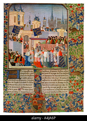 "L'entrata della Regina Isabella in Parigi', C1385 (XV secolo).Artista: Master della Harley Froissart Foto Stock