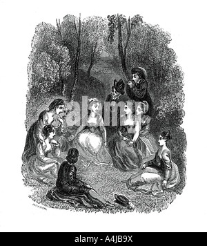 Scena da introduzione al Decamerone di Giovanni Boccaccio, (1833).Artista: Thomas Stothard Foto Stock