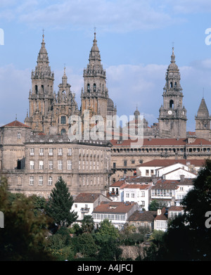 Cattedrale e città di Santiago de Compostela, Plaza del Obradoiro, casco Antiguo, Santiago de Compostela, Galizia, Spagna Foto Stock