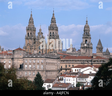 Cattedrale e città di Santiago de Compostela, Plaza del Obradoiro, casco Antiguo, Santiago de Compostela, Galizia, Spagna Foto Stock