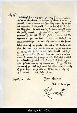 Lettera da Richard Cromwell, signore Protector, al generale George Monck, 18 Aprile 1660.Artista: Richard Cromwell Foto Stock