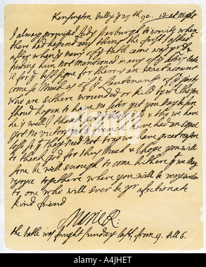 Lettera da Queen Mary II a Francesca Lumley, 29 luglio 1692.Artista: Queen Mary II Foto Stock