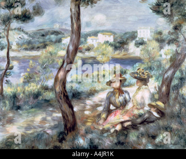 "Giovane ragazzo e una ragazza in un paesaggio", 1893. Artista: Pierre-Auguste Renoir Foto Stock